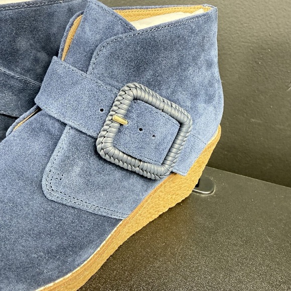 Jack Rogers Izzie Suede Wedge Boot Bootie Midnight Blue Buckle Women's Size 6.5 - Picture 7 of 14